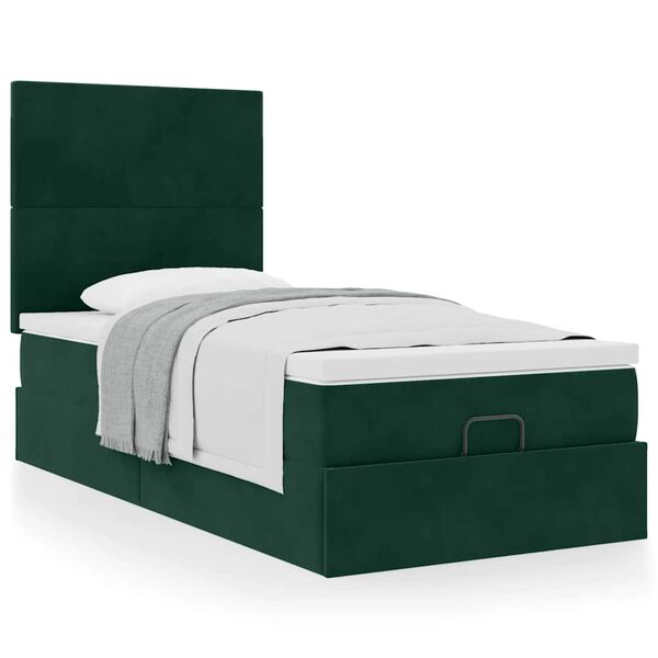 vidaXL Ottoman bed met matrassen 80x200cm fluweel donkergroen