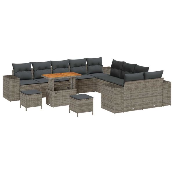 vidaXL Tuin Sofa Set met kussen 13 pcs Grijs poly rattan