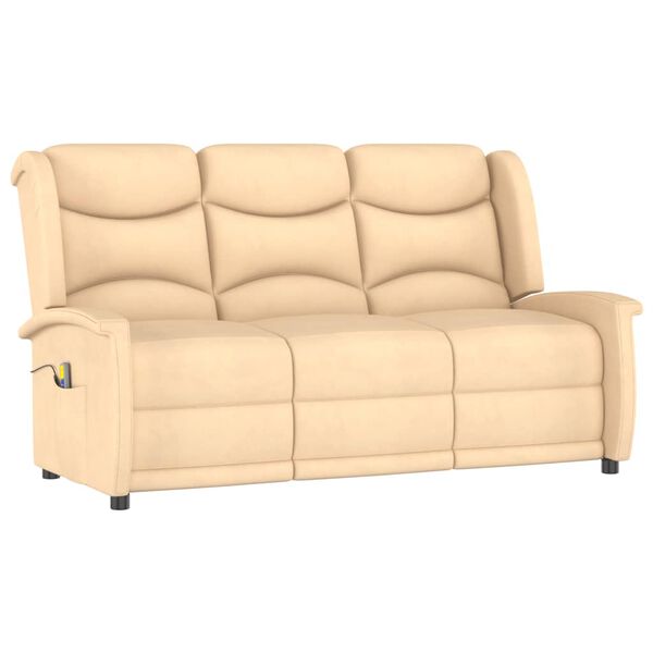 vidaXL Massagestoel 3-zits verstelbaar microvezelstof crèmekleurig