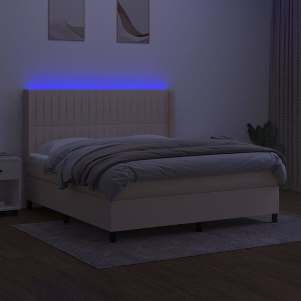 vidaXL Boxspring met matras en LED stof cr&egrave;mekleurig 160x200 cm