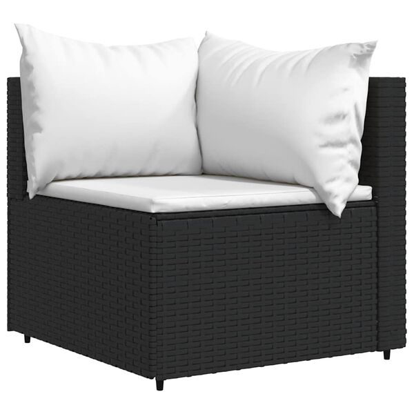 vidaXL 3-delige Loungeset met kussens poly rattan zwart