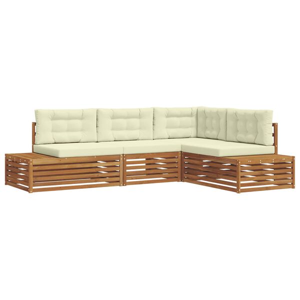 vidaXL Buiten bankenset met kussen 4 Stuk Natuurlijk en Cr&egrave;me