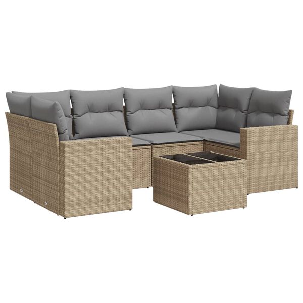 vidaXL 7-delige Loungeset met kussens poly rattan beige