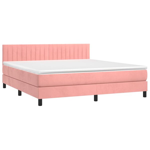 vidaXL Boxspring met matras en LED fluweel roze 160x200 cm