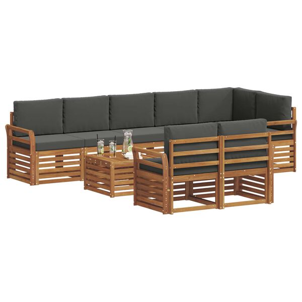 vidaXL Sofa-Sets 9 pcs Natuurlijk en Antraciet Massief Acaciahout