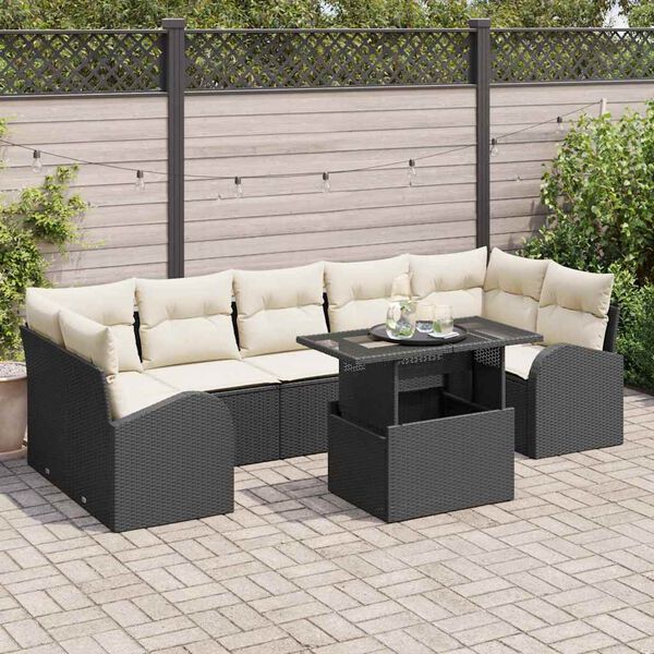 vidaXL Tuin Sofa Set met kussen 8 pcs Zwart Poly riet