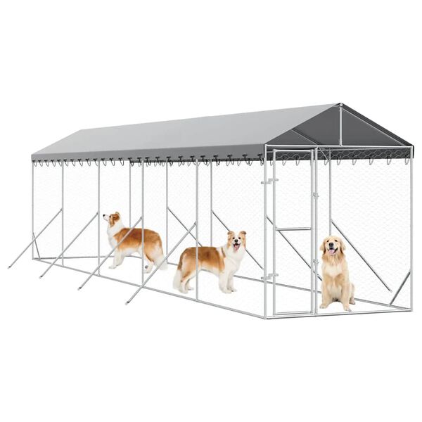vidaXL Hondenkennel met dak 2x10x2,5 m gegalvaniseerd staal zilver