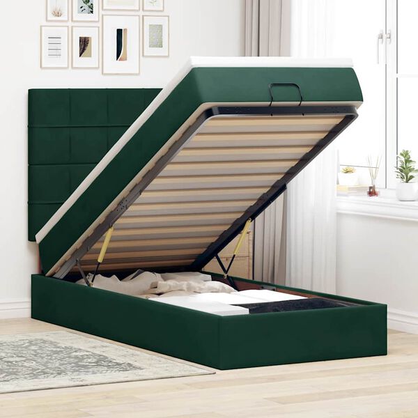 vidaXL Ottoman bed met matrassen en LED's 80x200cm fluweel donkergroen