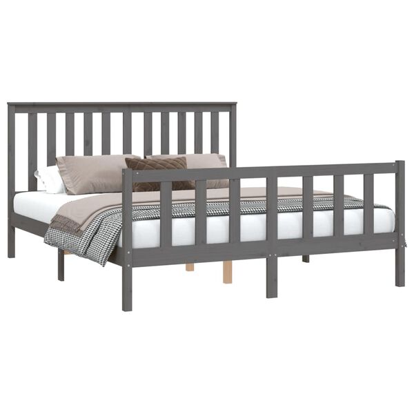 vidaXL Bedframe met hoofdbord massief grenenhout grijs 160x200 cm
