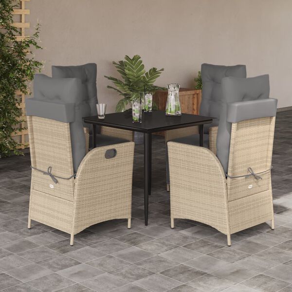 vidaXL 5-delige Tuinset met kussens poly rattan gemengd beige
