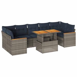 vidaXL 8-delige Loungeset met kussens poly rattan grijs