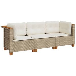 vidaXL Tuinbank 3-zits met kussens poly rattan beige