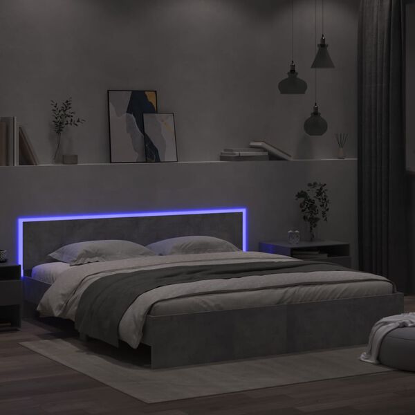 vidaXL Bedframe met hoofdeinde en LED-licht betongrijs 200x200 cm