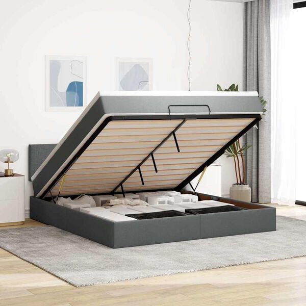 vidaXL Ottoman bed met matras 180x200cm stof donkergrijs