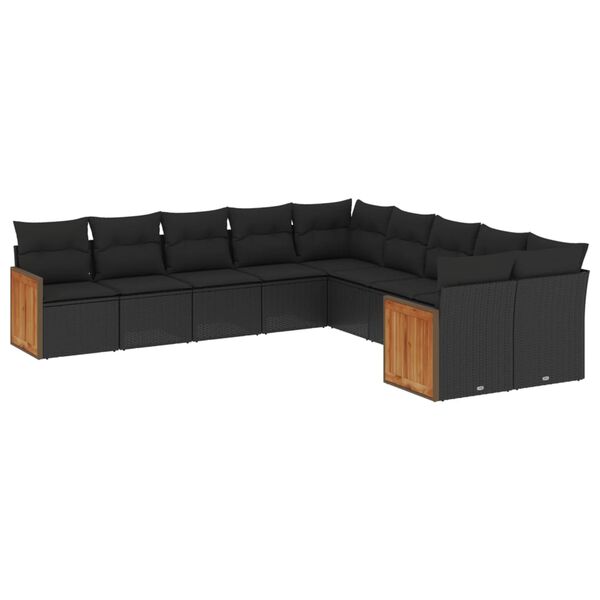 vidaXL 10-delige Loungeset met kussens poly rattan zwart
