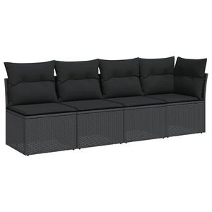 vidaXL Tuinbank met kussens 4-zits zwart poly rattan