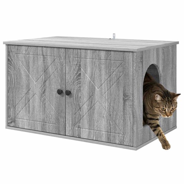 vidaXL Kattenhuis Grijs Sonoma 85 x 55 x 50 cm Bewerkt hout