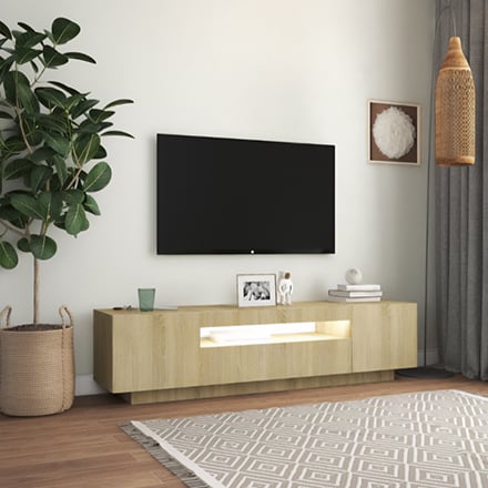 Moderne woonkamer met wandtelevisie en minimalistische meubels