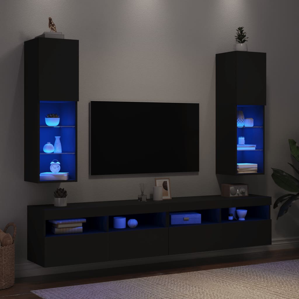 vidaXL Tv-meubels met LED-verlichting 2 st 30,5x30x102 cm zwart