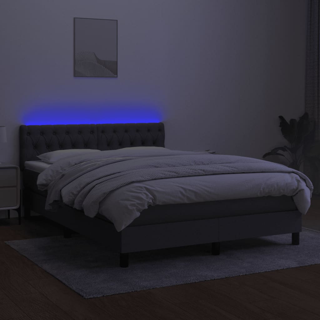vidaXL Boxspring met matras en LED stof donkergrijs 140x200 cm