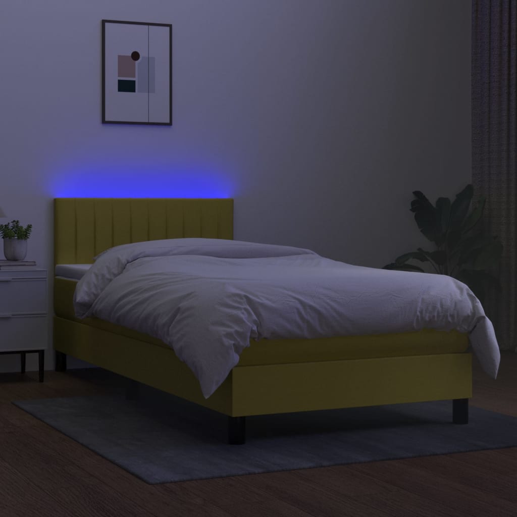 vidaXL Boxspring met matras en LED stof groen 90x190 cm