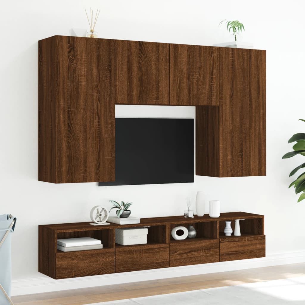 vidaXL 5-delige Tv-wandmeubelset bewerkt hout bruineikenkleurig