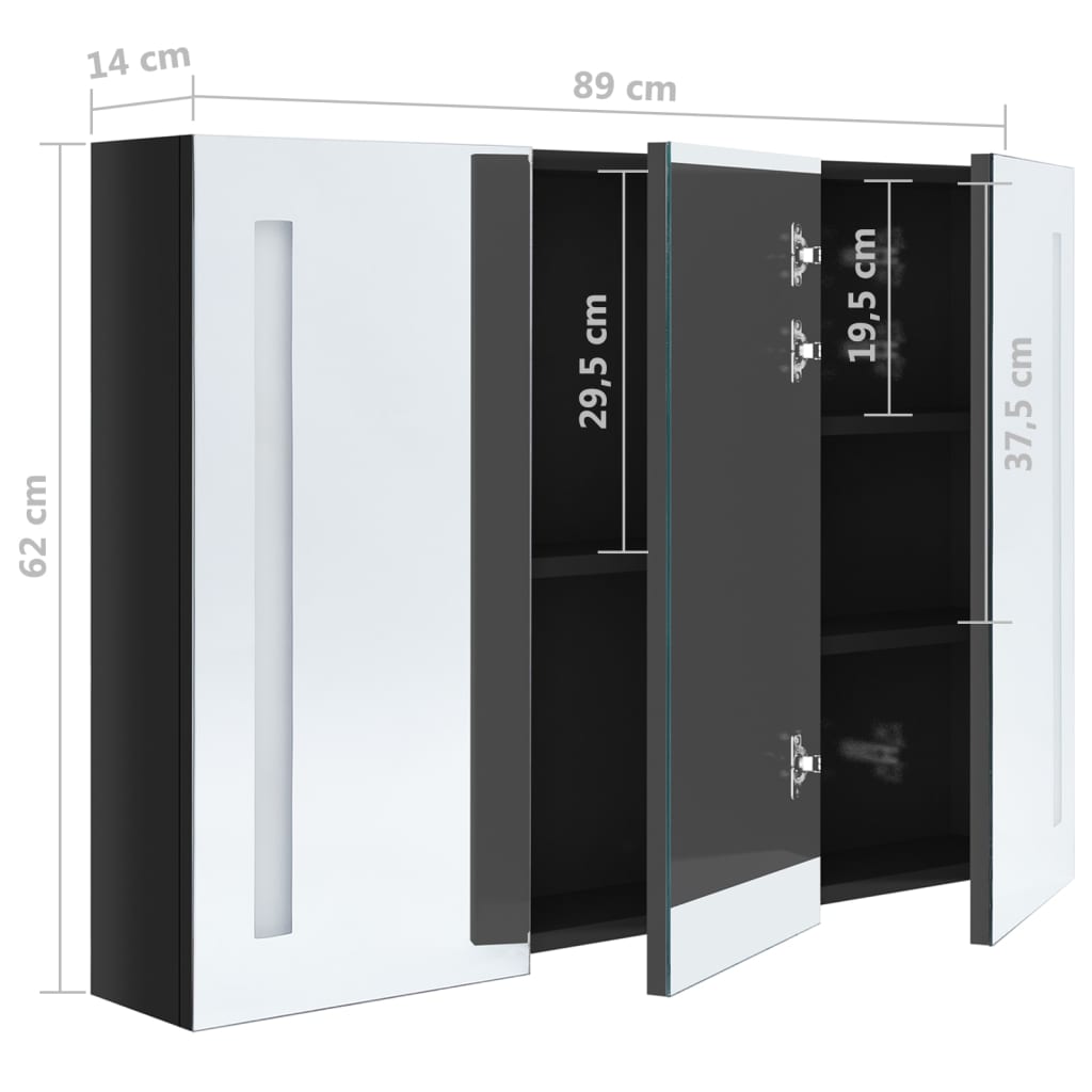 vidaXL Badkamerkast met spiegel en LED 89x14x62 cm glanzend zwart