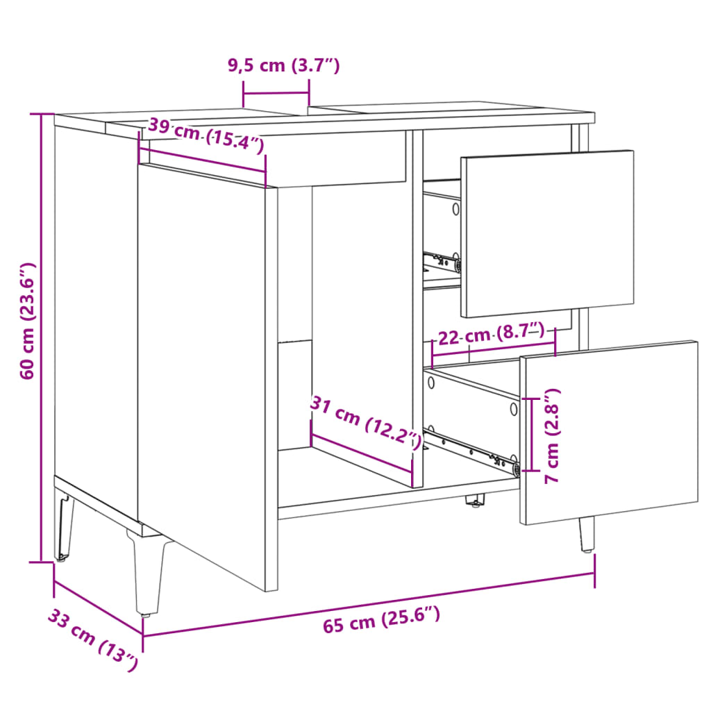 Badkamerkast 65x33x60 cm bewerkt hout betongrijs