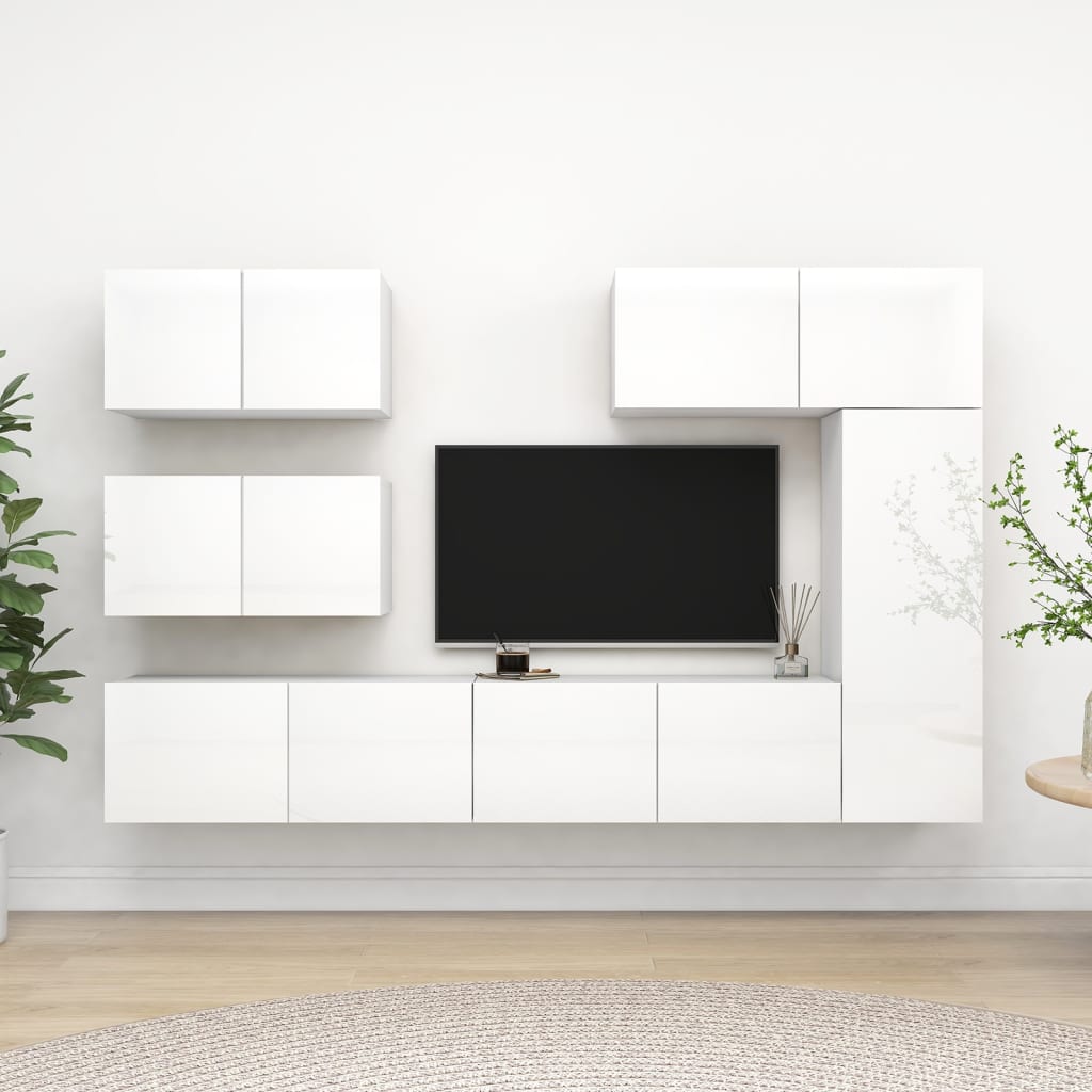 vidaXL 6-delige Tv-meubelset spaanplaat hoogglans wit