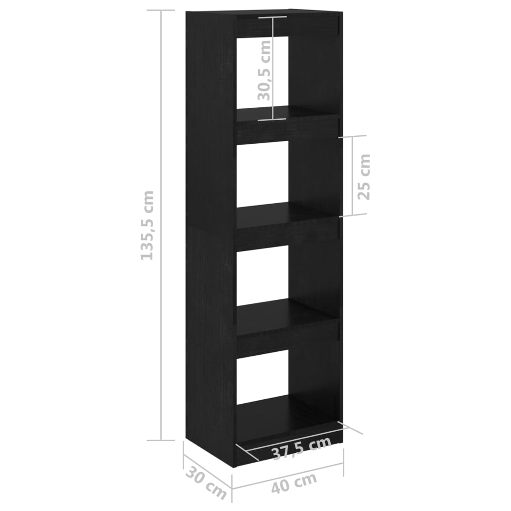 vidaXL Boekenkast/kamerscherm 40x30x135,5 cm grenenhout zwart