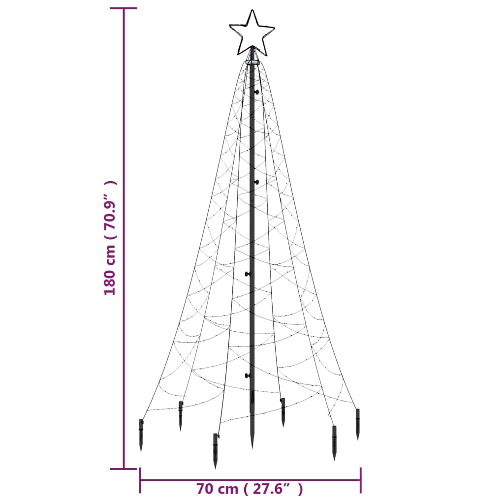 vidaXL Kerstboom met grondpin 200 LED's 180 cm warmwit