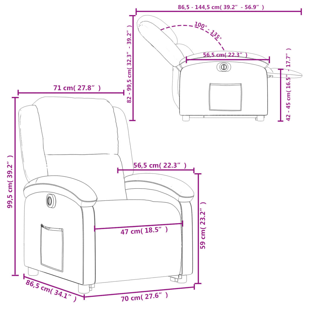 vidaXL Sta-op-stoel elektrisch echt leer donkerbruin