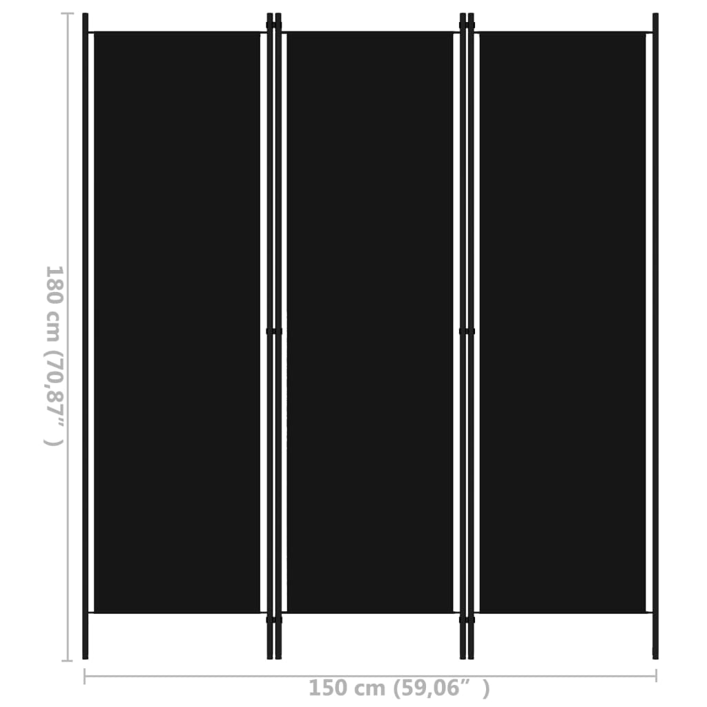 vidaXL Kamerscherm met 3 panelen 150x180 cm zwart