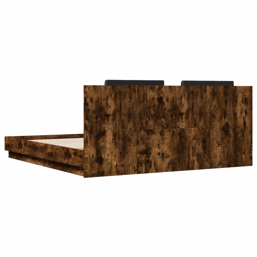 vidaXL Bedframe met hoofdeinde bewerkt hout gerookt eiken 200x200 cm