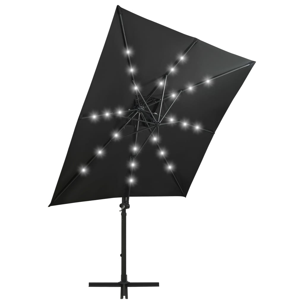 vidaXL Zweefparasol met paal en LED-verlichting 250 cm zwart