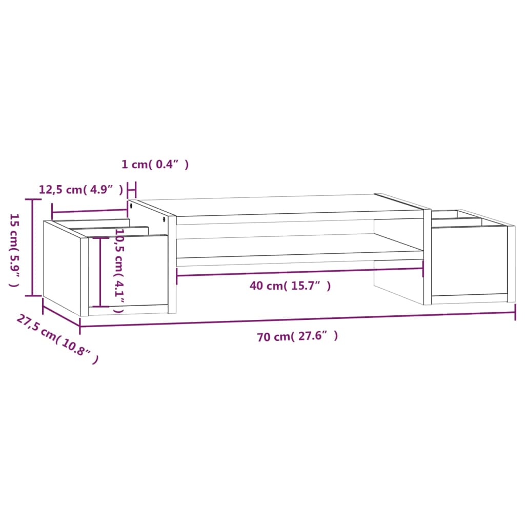 vidaXL Monitorstandaard 70x27,5x15 cm massief grenenhout wit