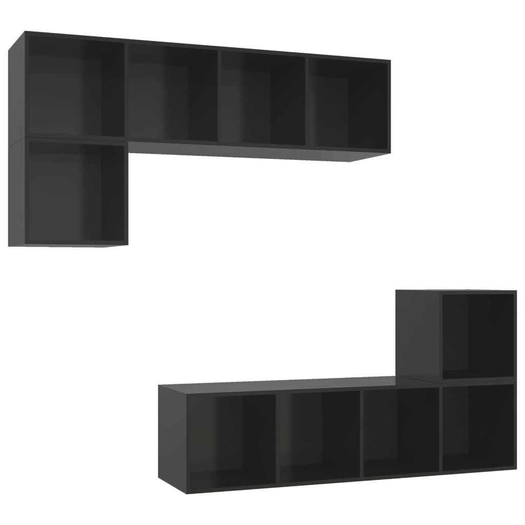 vidaXL 4-delige Tv-meubelset spaanplaat hoogglans zwart
