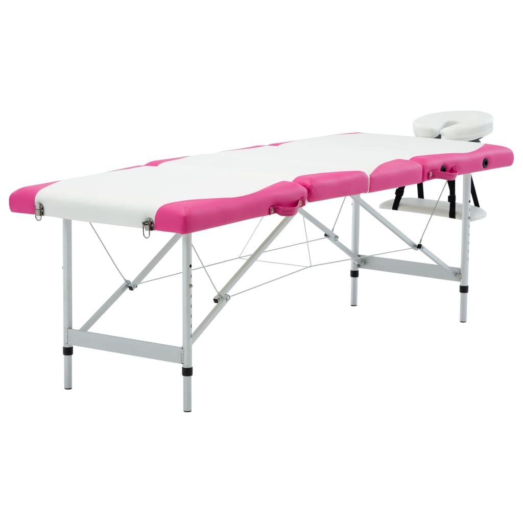 vidaXL Massagetafel inklapbaar 4 zones aluminium wit en roze