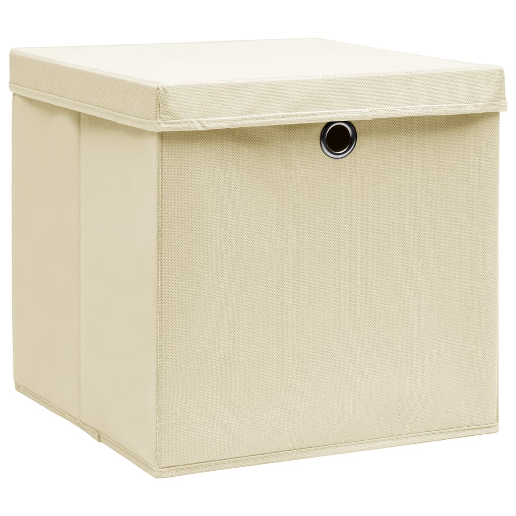 vidaXL Opbergboxen met deksel 4 st 32x32x32 cm stof crèmekleurig