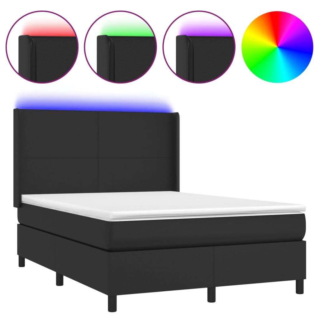 vidaXL Boxspring met matras en LED kunstleer zwart 140x200 cm