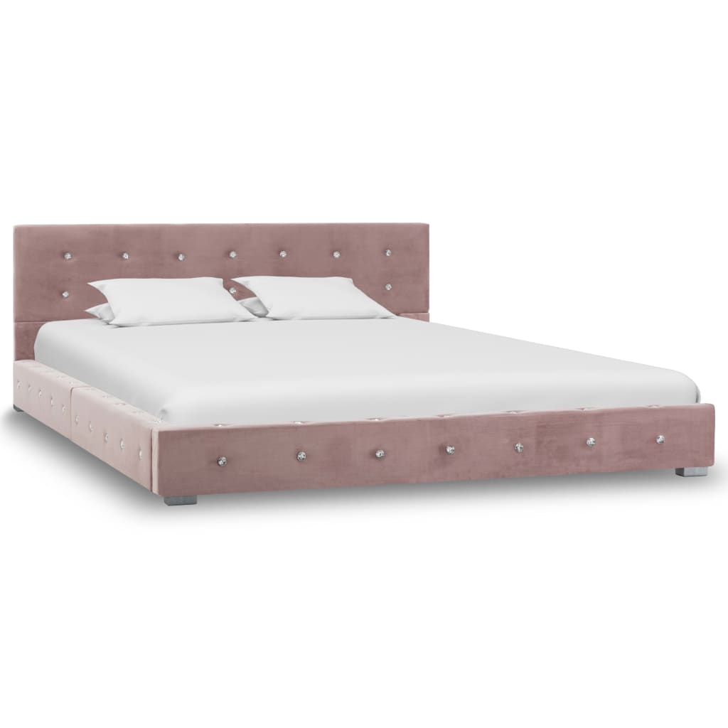 vidaXL Bed met matras fluweel roze 140x200 cm