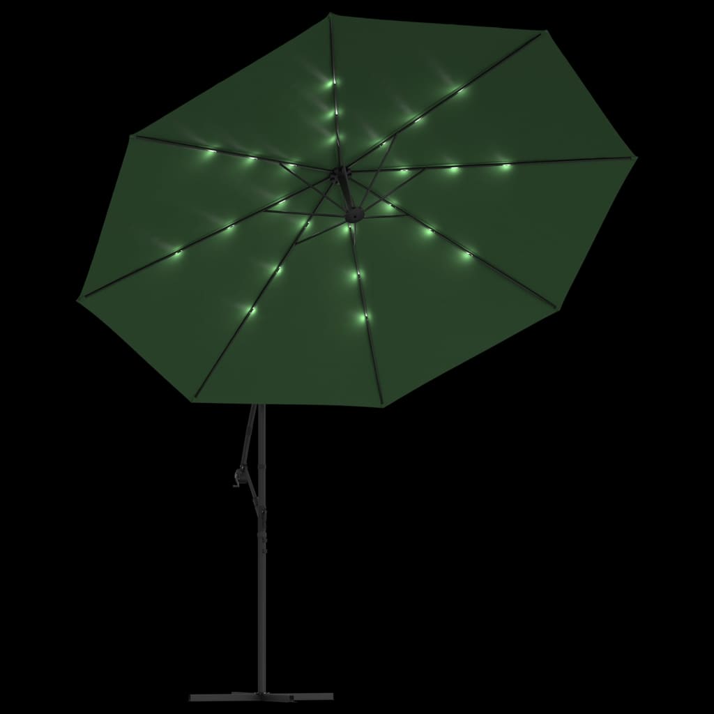 vidaXL Zweefparasol met LED-verlichting en metalen paal 350 cm groen