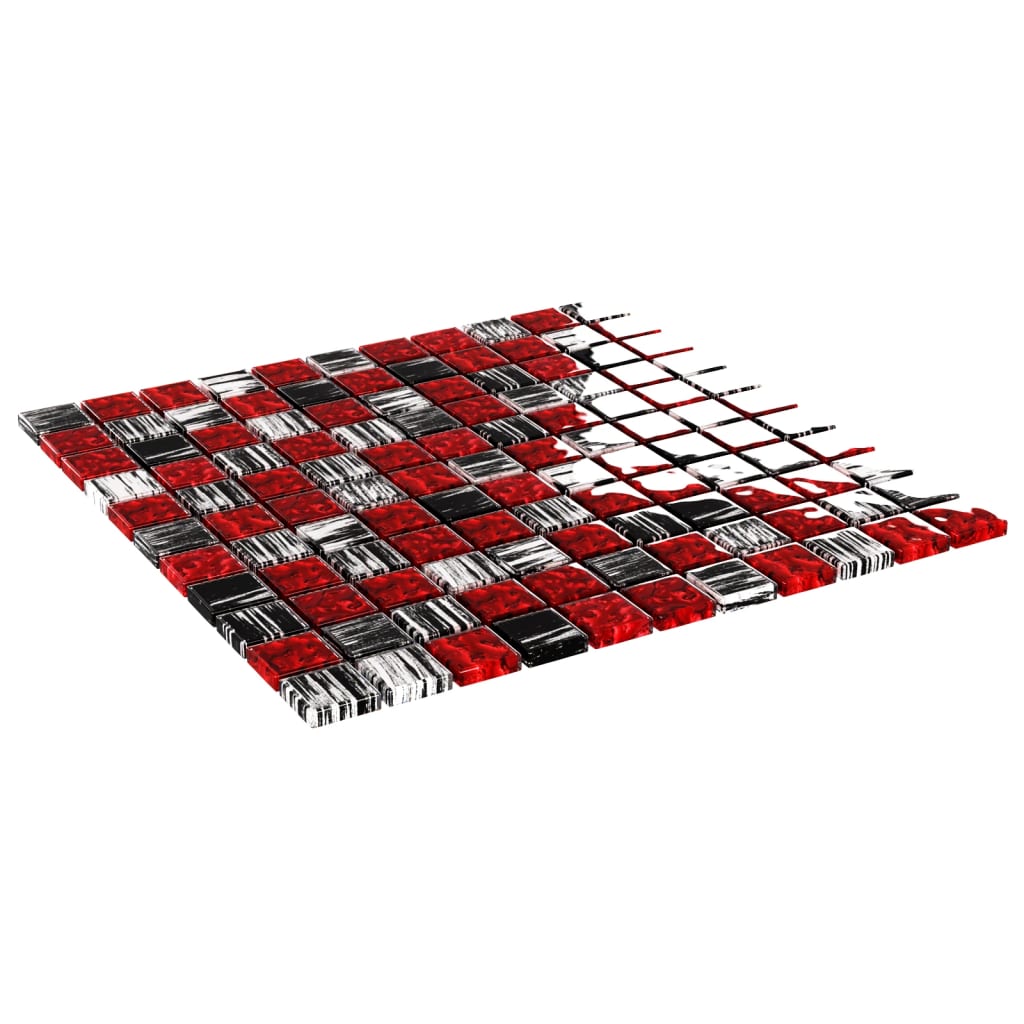 vidaXL Mozaïektegels 22 st zelfklevend 30x30 cm glas zwart en rood
