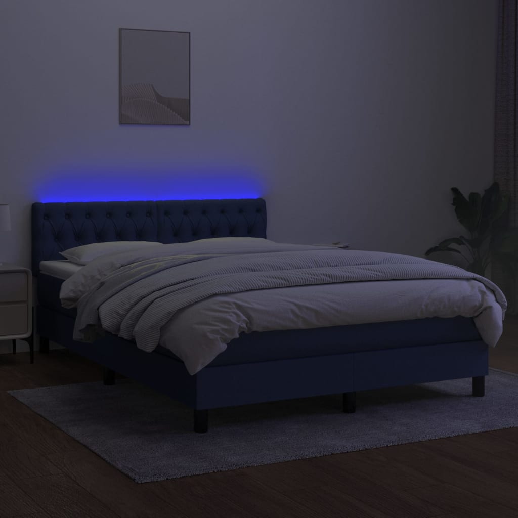 vidaXL Boxspring met matras en LED stof blauw 140x200 cm
