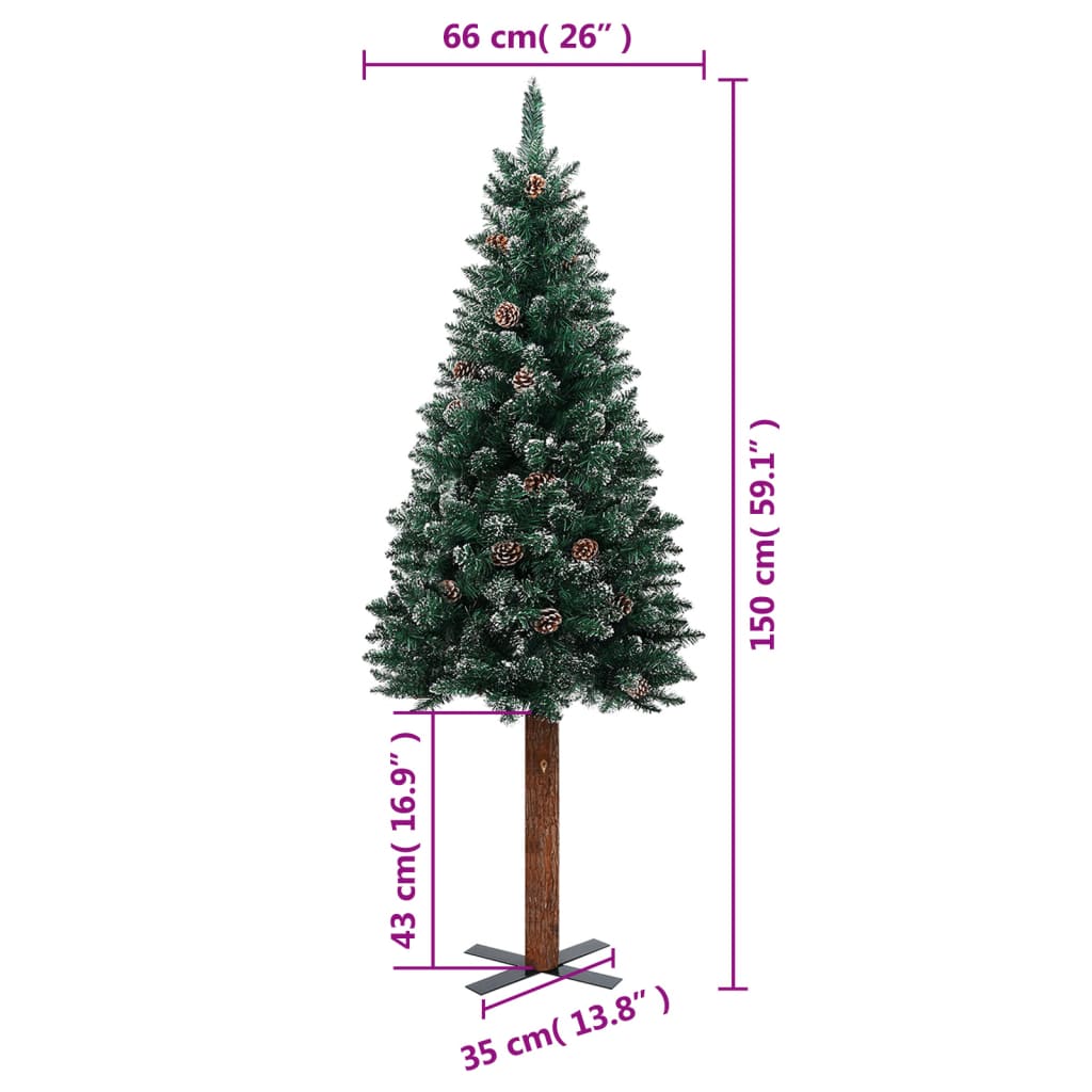 vidaXL Kerstboom met echt hout en sneeuw smal 150 cm groen