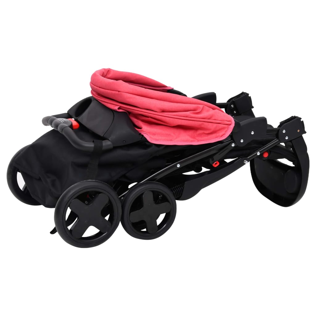vidaXL Kinderwagen 3-in-1 staal rood en zwart