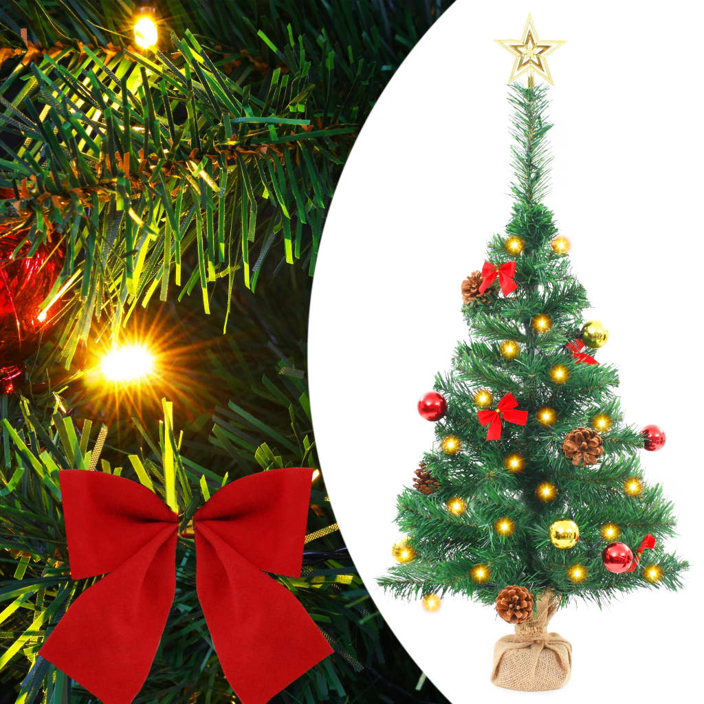 vidaXL Kunstkerstboom met verlichting en kerstballen 64 cm groen