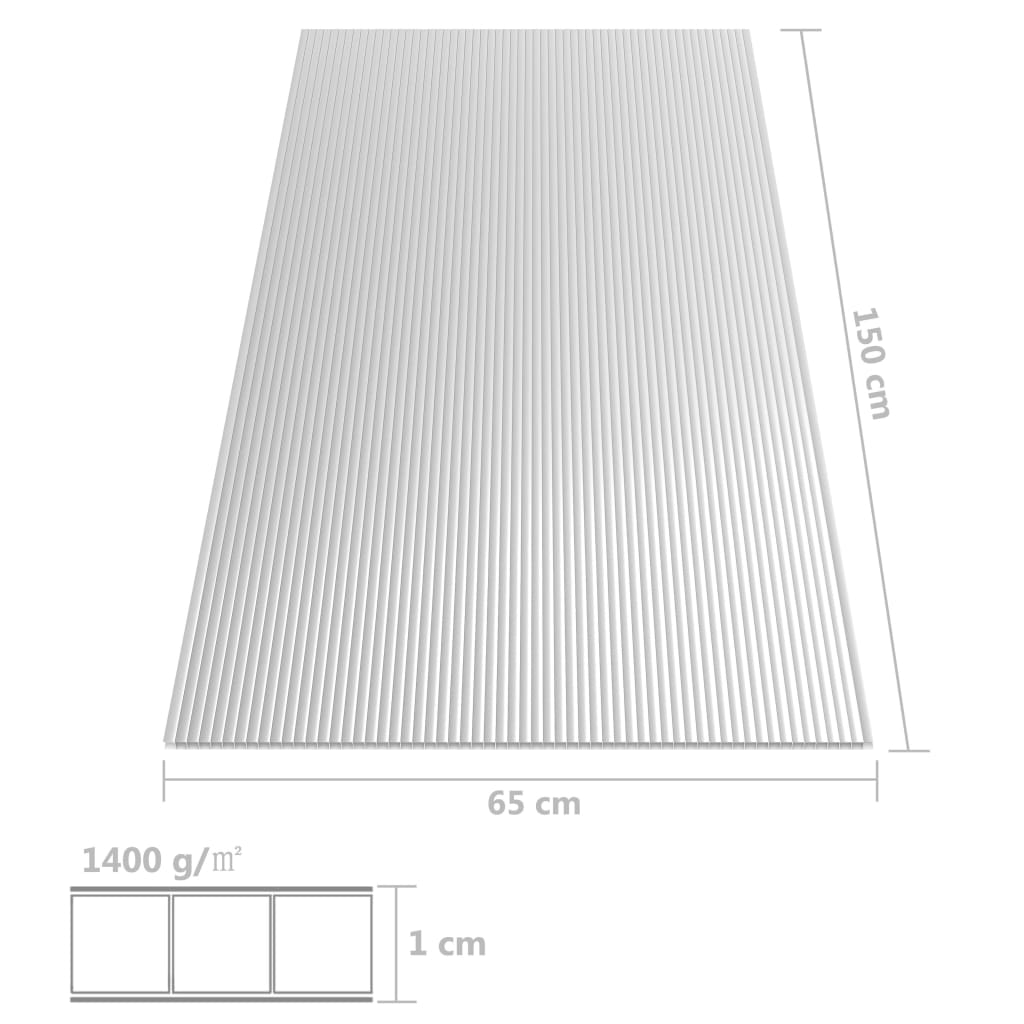 vidaXL Polycarbonaatplaten 2 st 10 mm 150x65 cm