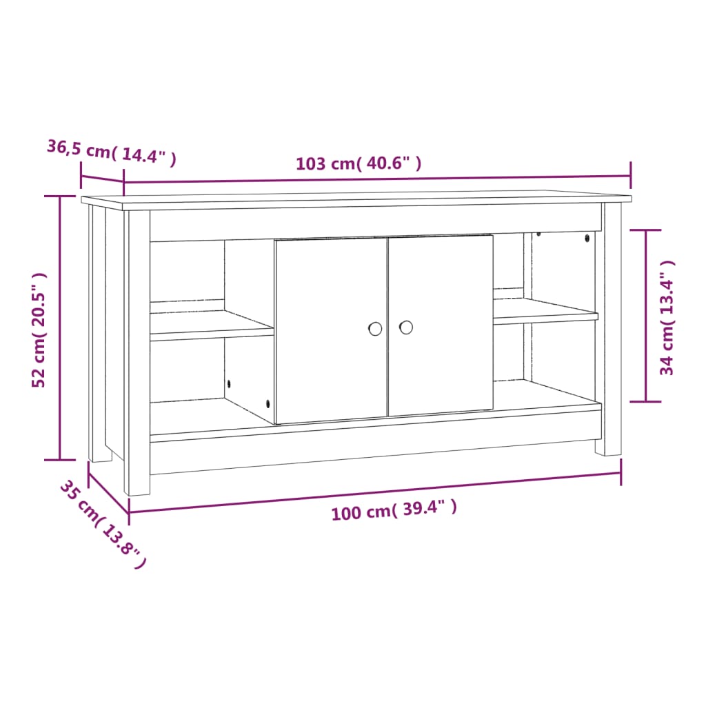 vidaXL Tv-meubel 103x36,5x52 cm massief grenenhout