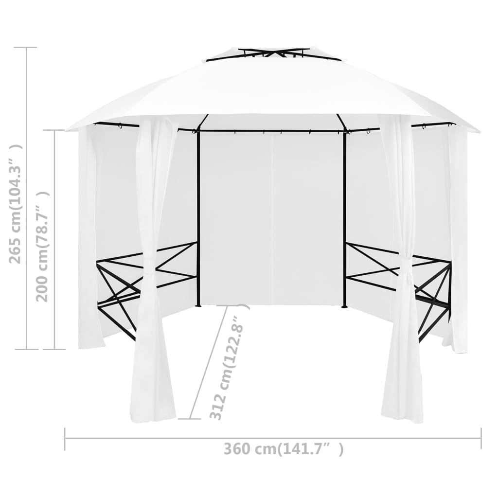 vidaXL Tuinpaviljoen met gordijnen 180 g/m² 360x312x265 cm wit